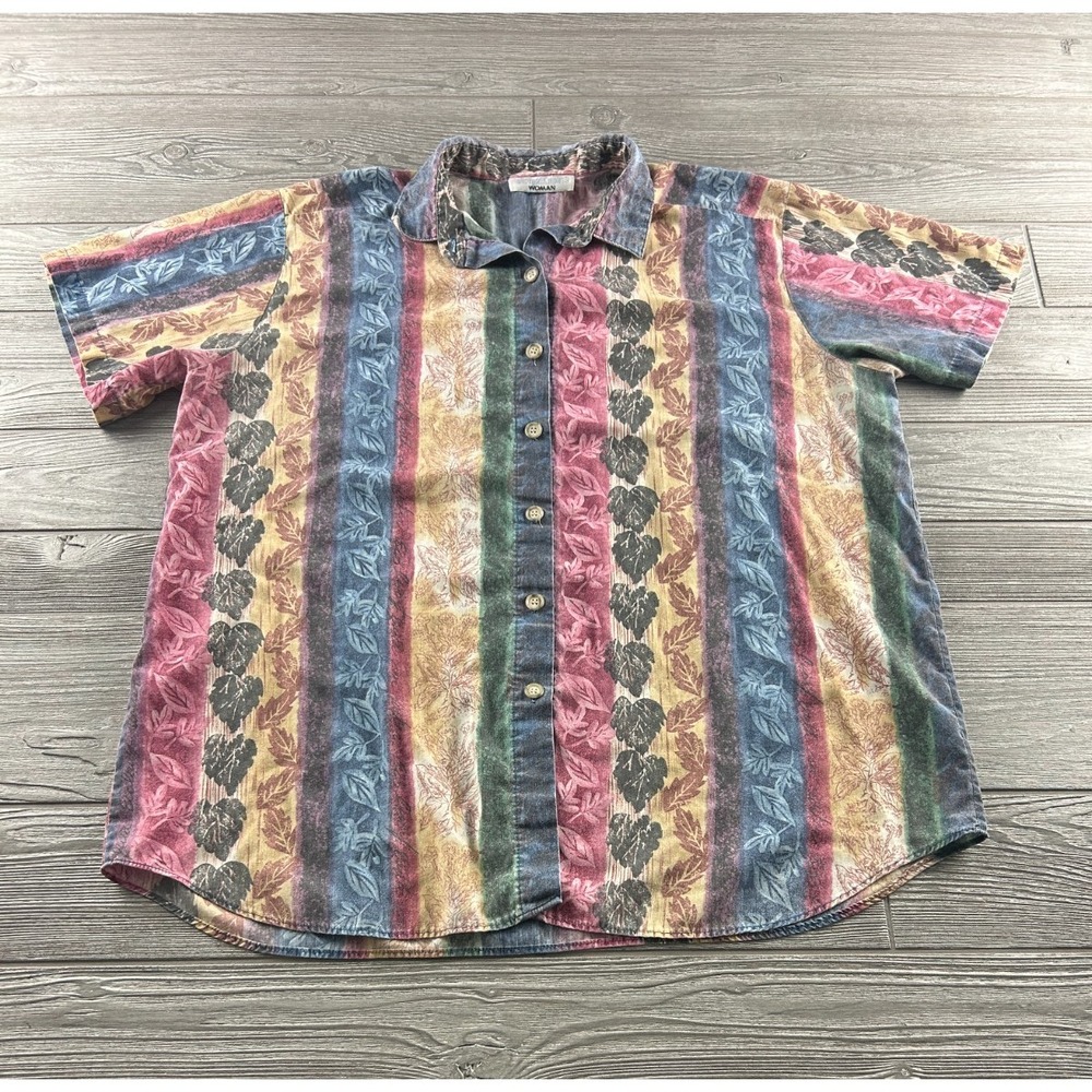 VTG Victoria Jones Tropical Hawaiian Shirt Multicolor Vacation Women's 90s